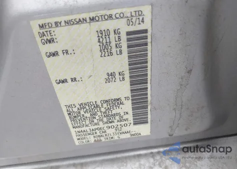 2014 Nissan Altima 2.5 S z USA, uszkodzony, nr VIN 1N4AL3AP0EC902507